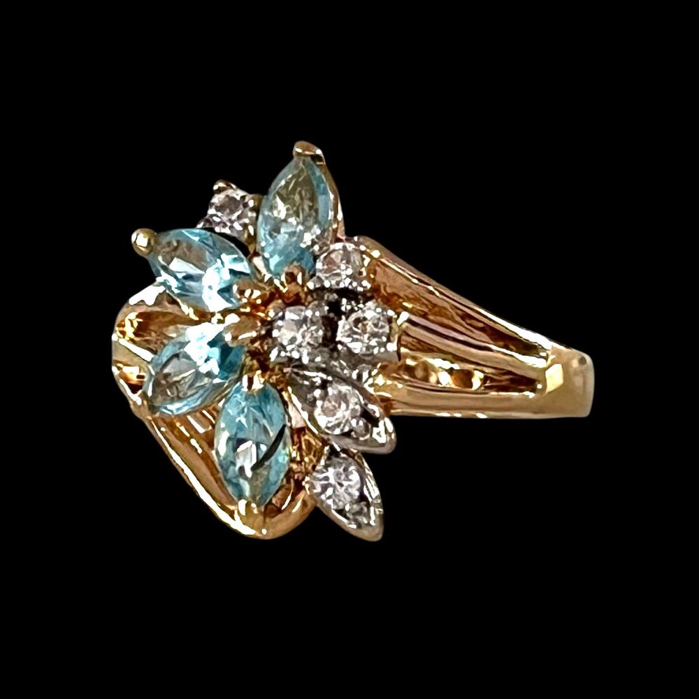 Vintage 1980s Uncas Crystal Cluster Ring Size 5 14KTGE Gold Plate - 14E